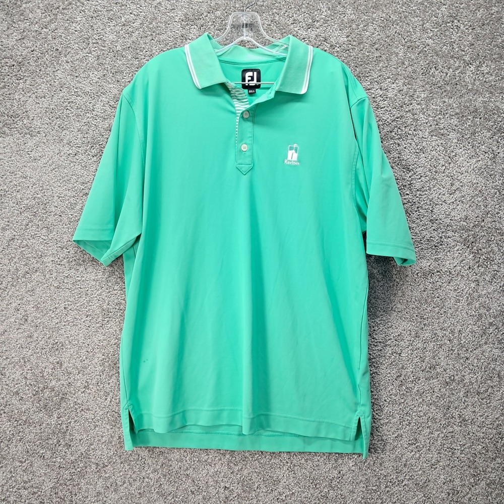 FootJoy Mens Performance Golf Polo Shirt Mint Green Ravines Logo Size XL